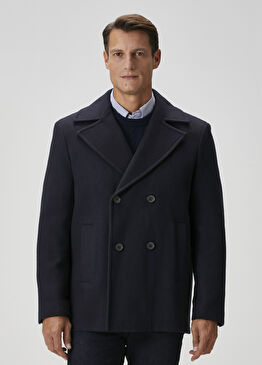 Peacoat Lacivert Kruvaze Yün Kaban