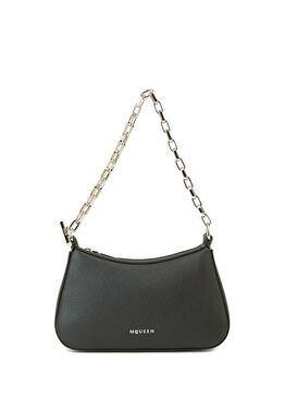 T-Bar Mini Siyah Silver Kadın Deri Çanta