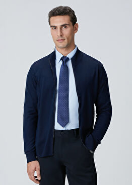 Lacivert Yün Karışımlı Triko Hırka