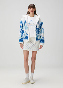 Beyaz Nakışlı Mini Etek