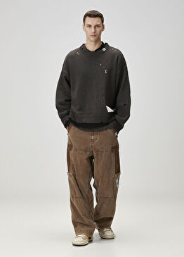 Siyah Yıpratma Detaylı Triko