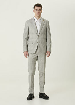 Açık Gri Kareli Yün Takım Elbise