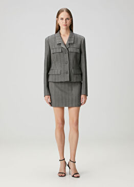 Gri Çizgili Mini Yün Etek