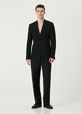 Siyah Logo Detaylı Yün Pantolon