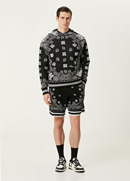 Siyah Etnik Desen Jakarlı Bermuda