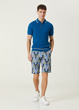 Mavi Etnik Desenli Bermuda
