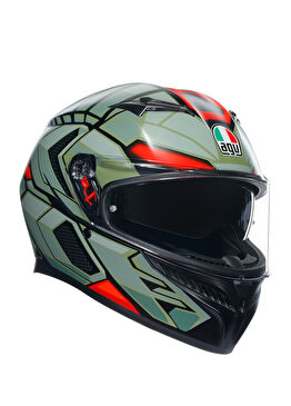 K3 Decept Matt Black Green Red Kapalı Motosiklet Kaskı