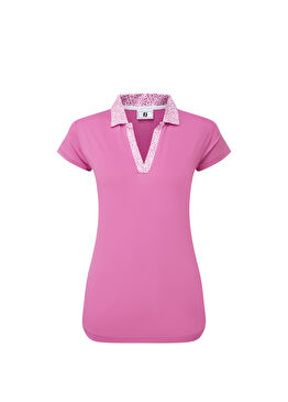Cap Sleeve Print Trim Lisle Fuşya Kadın Golf T-Shirt