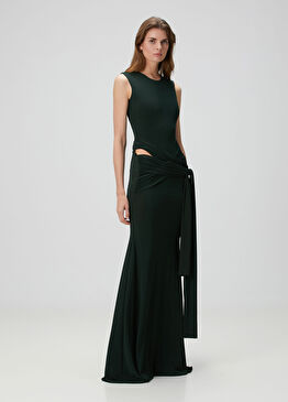 Koyu Yeşil Maksi Abiye Elbise
