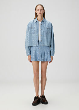 Jicambra Mavi Taşlı Mini Denim Etek