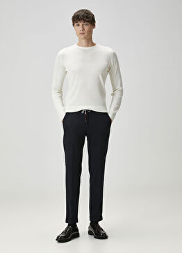 Lacivert Beli Kordonlu Yün Pantolon