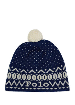 Lacivert Etnik Desenli Kadın Yün Bere