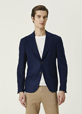 Effortless Mavi Zikzak Desen Jakarlı Ceket