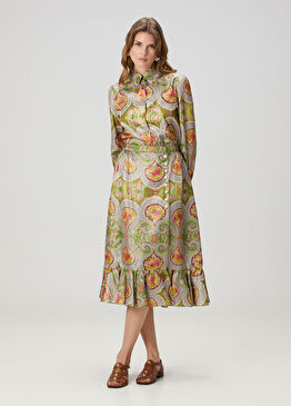 Voyage Imaginaire Çok Renkli Midi İpek Etek