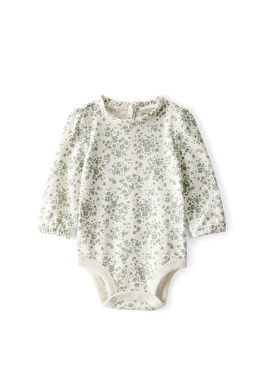 Çiçek Desenli Ekru Kız Bebek Body