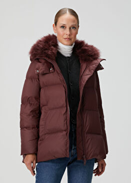 Bordo Kapüşonlu Mont