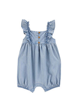 Mavi Fırfırlı Kolsuz Kız Bebek Kısa Tulum