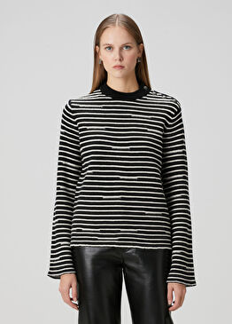 Spiky Siyah Çizgili Yün Triko