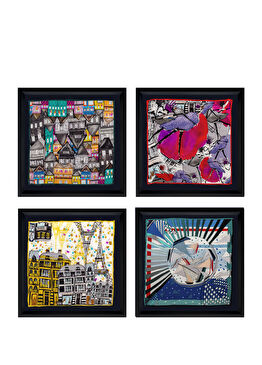 Allusions to France Siyah Çerçeve 4'lü İpek Tablo