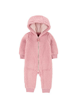 Pembe Kapüşonlu Uzun Kollu Kız Bebek Tulum