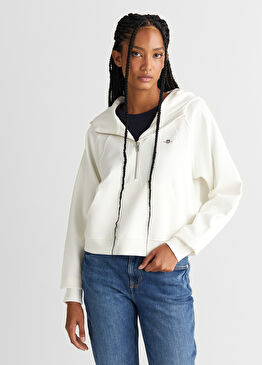 Beyaz Regular Fit Kapüşonlu Kadın Sweatshirt