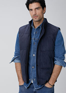 Lacivert Kapitoneli Casual Yelek