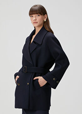 Lacivert Kruvaze Yün Palto