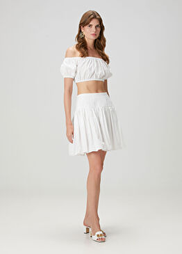 Beyaz Mini Poplin Etek