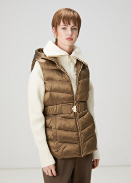 Kahverengi Kapüşonlu Puffer Yelek