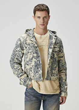 Mavi Desenli Kapüşonlu Organik Pamuk Dış Gömlek