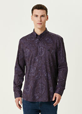 Lacivert Etnik Desenli Gömlek