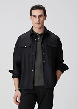 Antrasit Cep Detaylı Yün Dış Gömlek