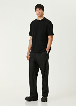 Siyah Beli Logolu Yün Pantolon