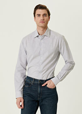 Açık Gri Mikro Desenli Gömlek