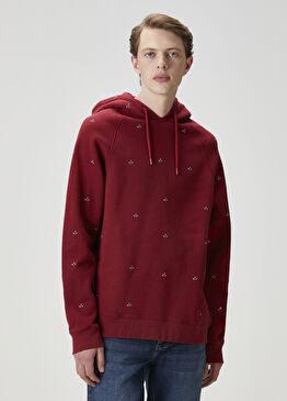 Kırmızı Kapüşonlu Logo Nakışlı Sweatshirt