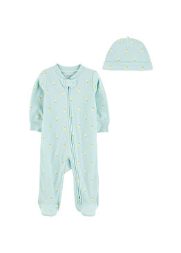 Layette Mavi Şapkalı Kız Bebek 2'li Tulum Seti