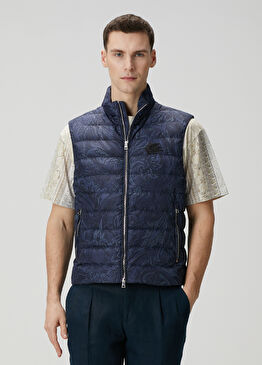 Lacivert Etnik Desenli Puff Yelek