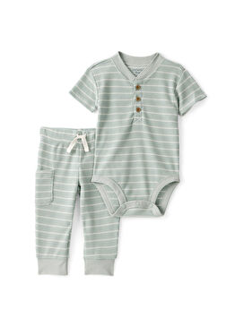 Yeşil Çizgili Kısa Kollu Body ve Pantolon Erkek Bebek 2'li Set  
