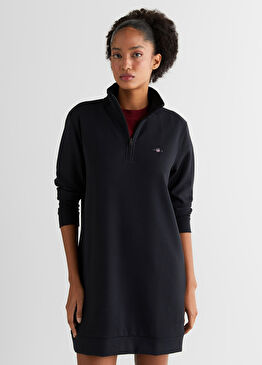 Siyah Regular Fit Yarım Fermuarlı Kadın Elbise