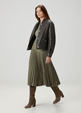 Vizon Pileli Yünlü Etek