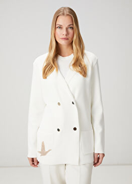 Ekru Kruvaze Triko Ceket