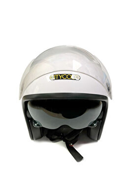 Vintage Stil Çift Vizörlü Beyaz Unisex Yarım Açık Motosiklet Kaskı