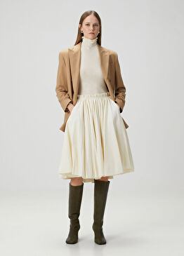 Ekru Midi Yün Etek