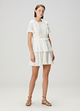 Beyaz Nakışlı Mini Elbise
