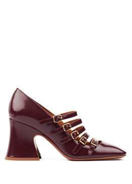 Bordo Deri Topuklu Ayakkabı