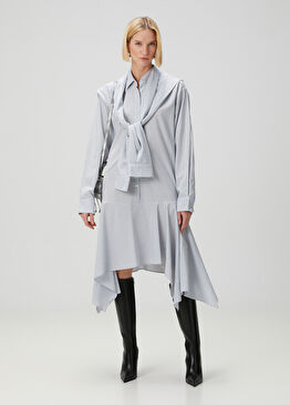 Layered Mavi Beyaz Midi Elbise