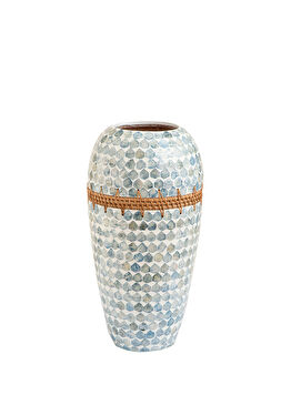 Hanoi Capiz  Beyaz Açık Mavi Vazo 44 cm