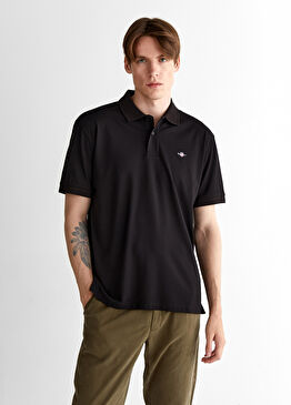 Siyah Polo Yaka Relaxed Fit Kısa Kollu Erkek T-shirt