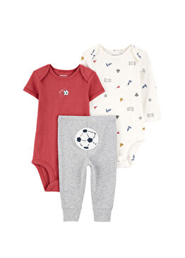 Kırmızı Body Pantolon Erkek Bebek 3'lü Set