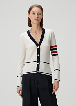 Beyaz Çizgili Kaşmir Hırka